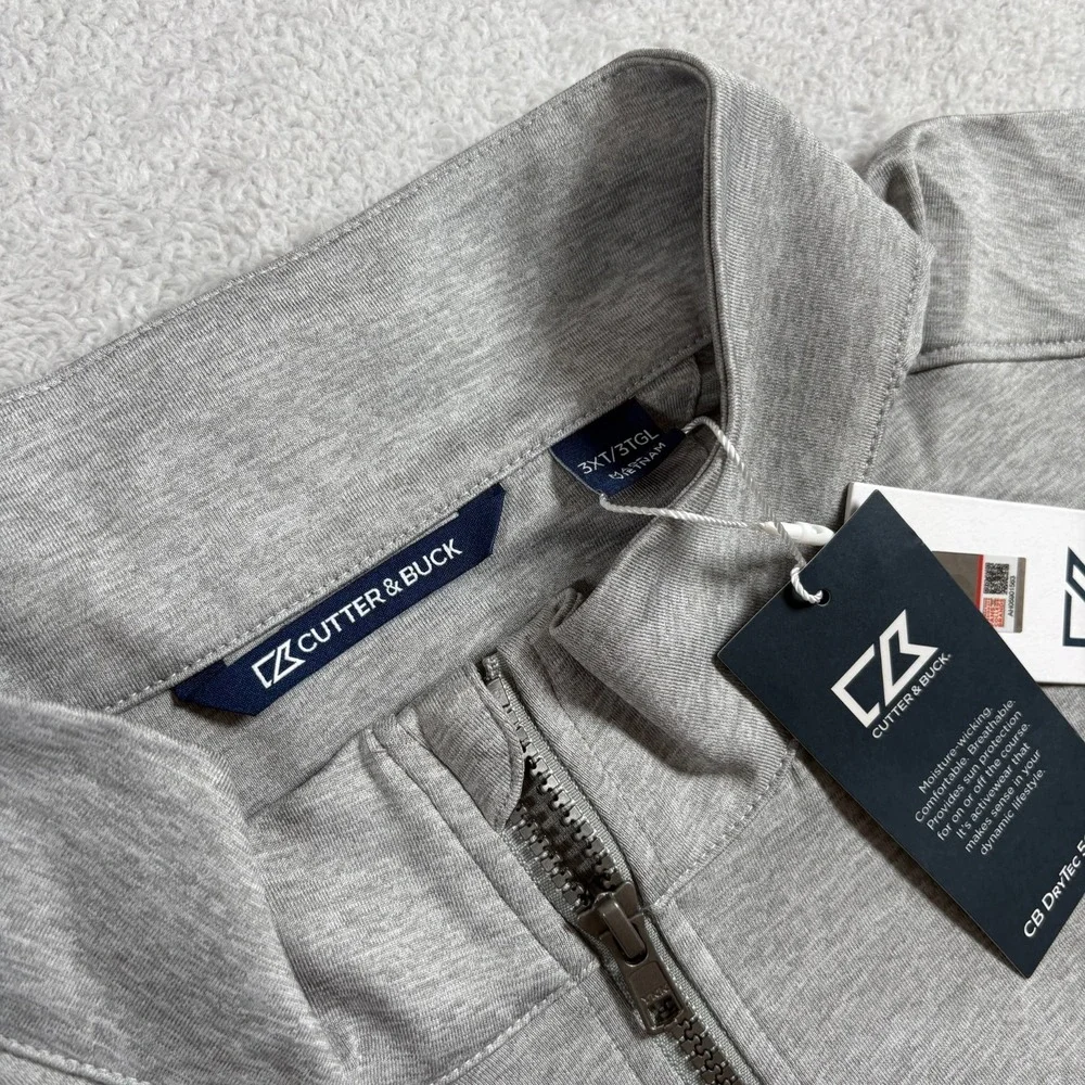 Cutter & Buck Shirt Mens 3XT Gray Moisture‎ Wicking Sun Protection Quarter Zip